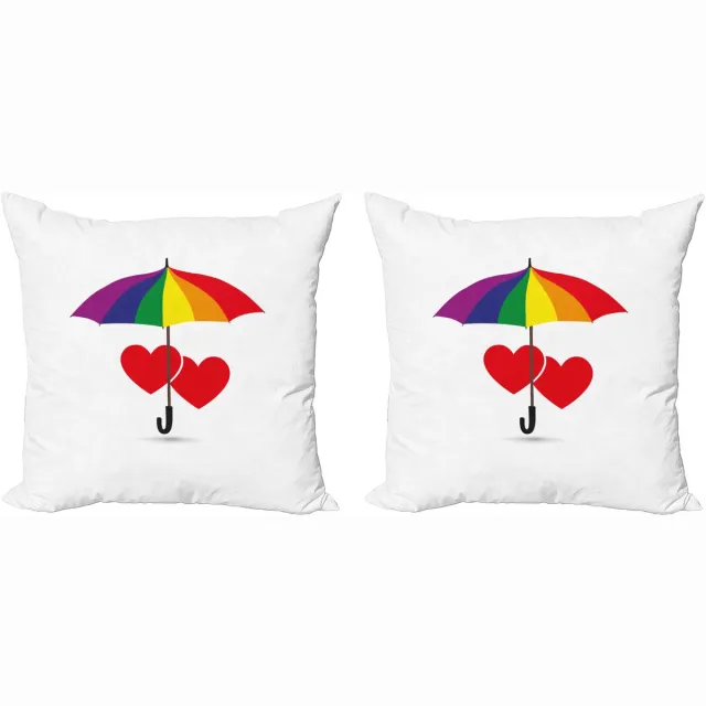 ABAKUHAUS Regenboog Sierkussenhoes Set van 2, Hart-Regenschirm Liefde, Modern Accent Dubbelzijdige Digitale Print, 50x50, Meerkleurig