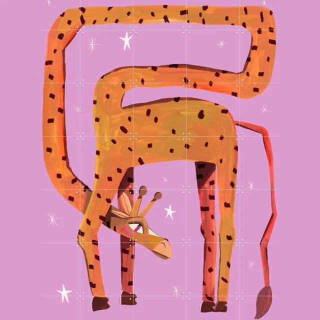 IXXI Giraffe, Lena Addink - 100 x 140 cm - Grote wanddecoratie en posters - Speels, Cartoonesk, Digitale Kunst, Abstract, Illustraties, Kleurrijk Oranje / Bruin / Roze