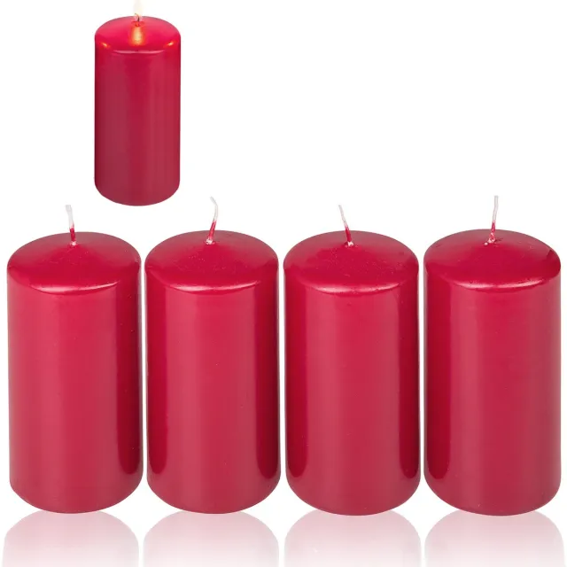 Candelo 4-delige set stompkaarsen Kerst Ambiente kaarsen – donkerrood – 8 cm – kerstkaarsen voor adventskrans – rode adventkaars kerstdecoratie Bordeaux