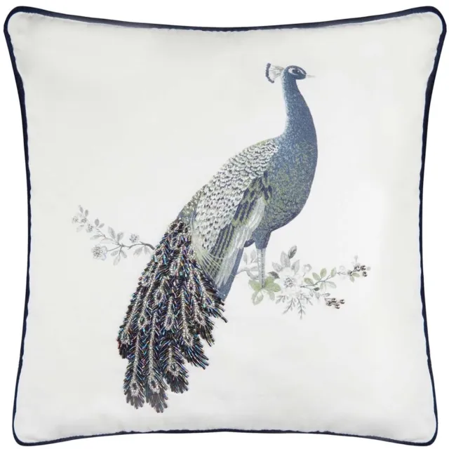 Laura Ashley sierkussen Peacock Beaded Midnight - 50x50 cm - kralen decoratie Blauw