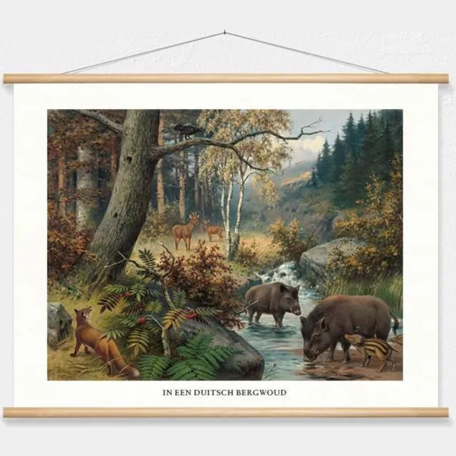 wallchart unlimited Schoolplaat 'In een Duitsch bergwoud' van M.A. Koekkoek wit