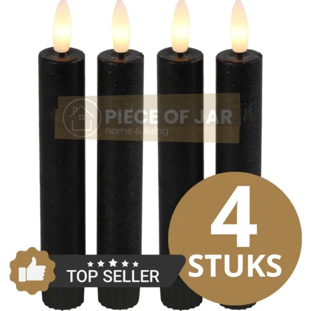 Countryfield LED kaars Countryfield - Set van 4 - Met Timer - Wax - Afstandsbediening - Zwart - 15 cm - LED kaarsen - ledkaarsen