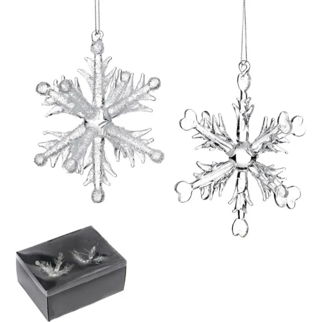 Goodwill Kersthanger Sneeuwvlok in Luxe doosje Glas - Wit - D 12 Cm - Voordeelaanbod Per 2 Stuks Transparant