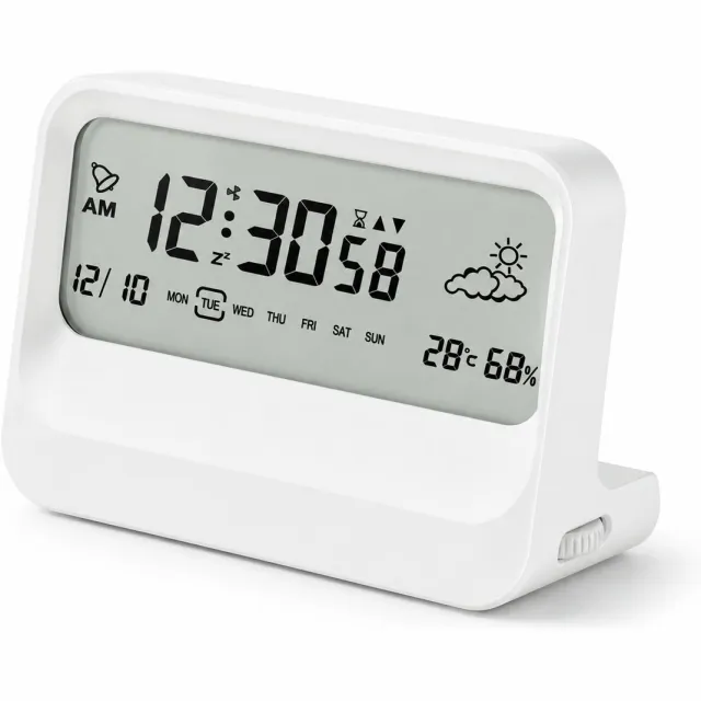 VHV Digitale Wekker met LCD Display - 3 Alarmen, Visuele 60 Min Timer, Temperatuur en Luchtvochtigheid - Wit