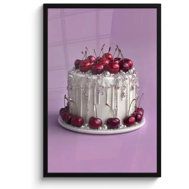 FrameYourWall Poster in lijst - Fotolijst 60x90 cm - Posters - Taart - Kersen - Juwelen - Rood - Posterlijst zwart - Decoratie - Wanddecoratie woonkamer - Muurdecoratie slaapkamer