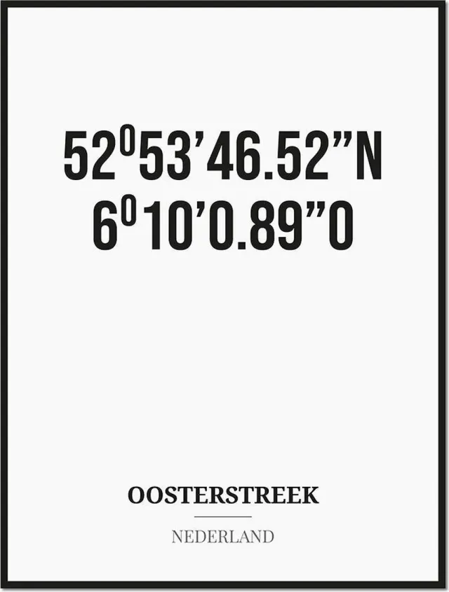 Studio216 Poster/kaart OOSTERSTREEK met coördinaten zwart, wit