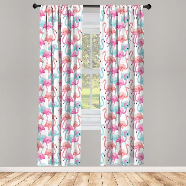ABAKUHAUS Aquarell Hawaii Flamingos - Voorhangen 75x245 cm Babyblauw
