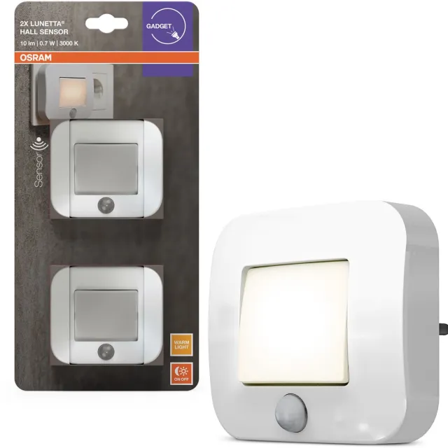 Osram nachtlampje Lunetta Hall Sensor wit, verpakking van 2, bewegingssensor, warmwit, 3000 K