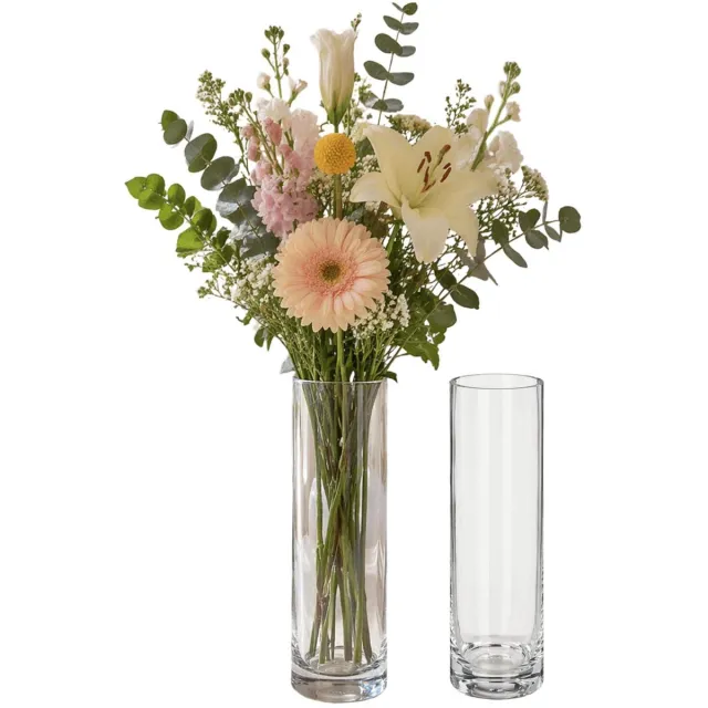 Atmosphera Bloemenvaas Flora - 2x - glas - 26 cm - cilinder - boeketvaas - slanke vaas Transparant