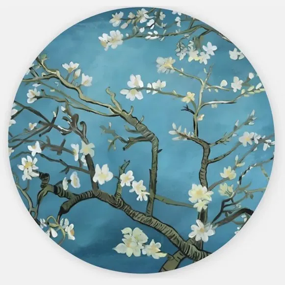 Trendex Global Rond Schilderij - Van Gogh Stijl - Muurcirkel Print op Dibond - Abstract - Bloemen - 60 cm Blauw