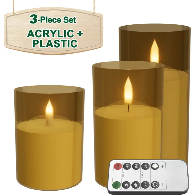 NAIZY LED Kaarsen Set van 3 - Goud - Acryl Stompkaarsen met Flikkerende Vlam - Afstandsbediening en Timer - Op Batterijen - NAIZY