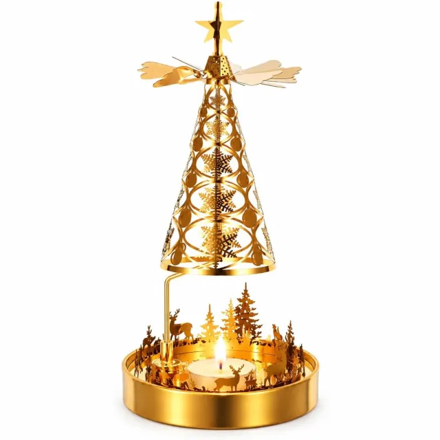 FLITI Draaiende kandelaar - roterend - voor kerstdecoratie - kandelaar - voor feestliefhebbers - goud - 25 cm - 1 stuk