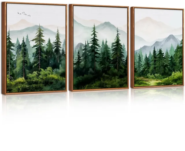 Unyqoos Schilderachtig berglandschap op canvas met groene bosafbeelding in lijst