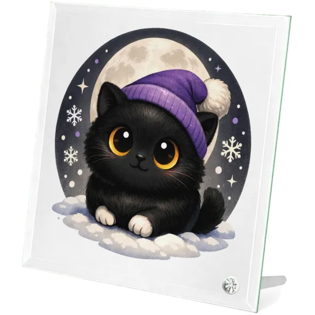 Mr Cadeautjes Glasframe 20 x 20 - design Lieve pinguïn in winterse nacht | cadeau wit