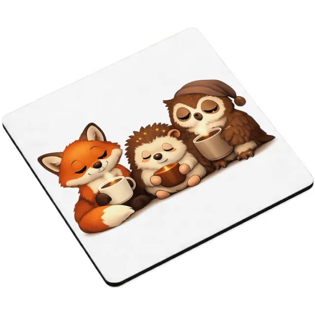 Mr Cadeautjes MDF magnetische fotolijst vierkant 9,5 - design Een warme reeks van slaperige bosdieren met een ochtenddrank | cadeau Wit