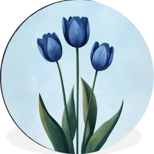 WallCircle Wandcirkel - Muurcirkel - Tulpen - Blauw - Bladeren - Aluminium - Dibond - 60x60 cm - Binnen en Buiten