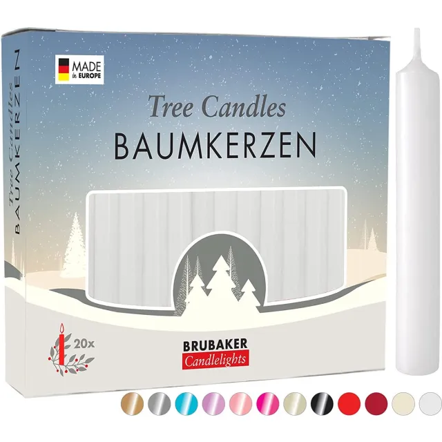 Brubaker 20 Stuks - Boomkaarsen - Wit - Kerstkaarsen - Piramidekaarsen - Kerstboomkaarsen - 95/12.5 mm – Kaarsen - Kaarsjes 20 st. Wit