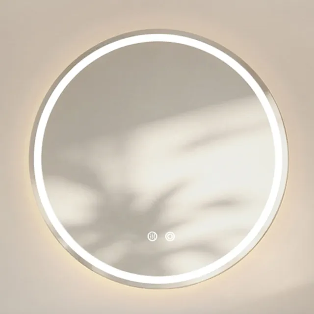 OKWISH Badspiegel Met Verlichting - Rond 80 X 80 Cm - Touchbediening En Drie Lichtkleuren - Glas - Zilver - Wandmontage Voor Badkamer En Make-uphoek Silver