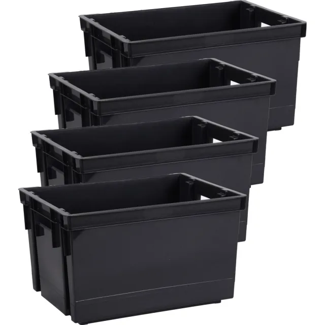 EDA Opbergbox/opbergkrat 20 L - 8x - zwart - kunststof - 39 x 29 x 23 - stapelbaar/nestbaar
