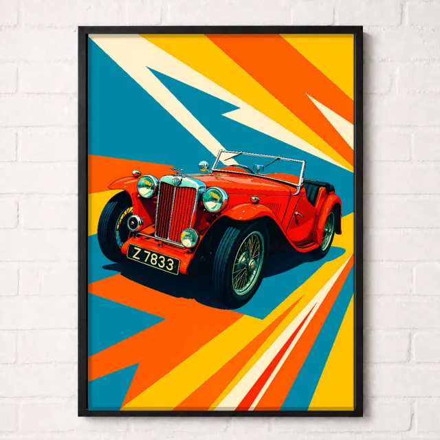 Kleurmedia Raceauto Poster - Rode Vintage Roadster - Classic Racing Collection - Posters voor Autoliefhebbers - A2+ 43,2 x 61 cm Rood