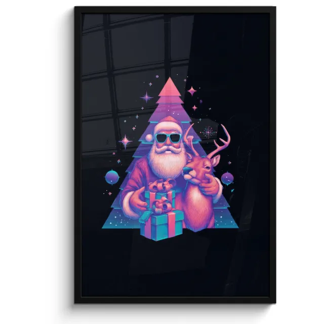 FrameYourWall Poster in lijst - Fotolijst 60x90 cm - Posters - Retro - Kerstman - Rendieren - Kerstboom - Posterlijst zwart - Decoratie - Wanddecoratie woonkamer - Muurdecoratie slaapkamer - Kerstversiering - Kerstdecoratie voor binnen - Kerstmis