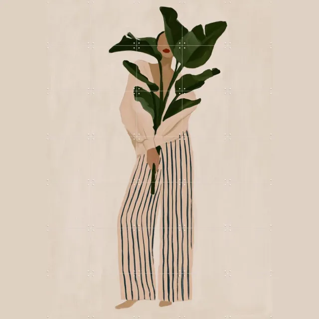 IXXI Behind The Greens, Atelier Pommeline - 100 x 140 cm - Grote wanddecoratie en posters - Illustraties, Minimalisme, Modern, Woonkamer, Trap, Gang Beige