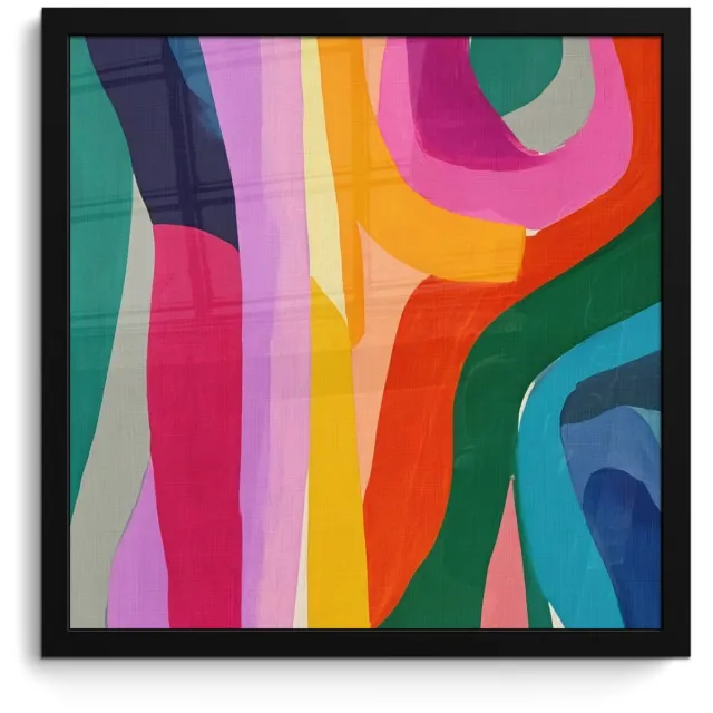 FrameYourWall Poster in lijst - Fotolijst 40x40 cm - Posters - Abstract - Kleurrijk - Golven - Lijnen - Posterlijst zwart - Decoratie - Wanddecoratie woonkamer - Muurdecoratie slaapkamer