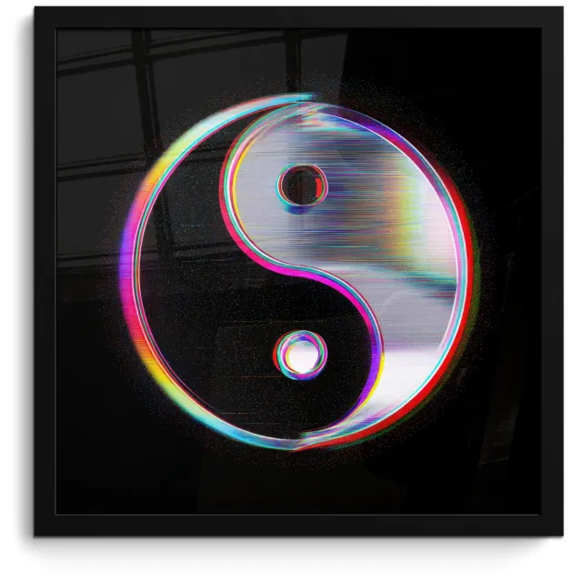 FrameYourWall Poster in lijst - Fotolijst 40x40 cm - Posters - Yin-Yang - Cirkel - Regenboog - Posterlijst zwart - Decoratie - Wanddecoratie woonkamer - Muurdecoratie slaapkamer Yin-Yang - Cirkel - Kleurrijk