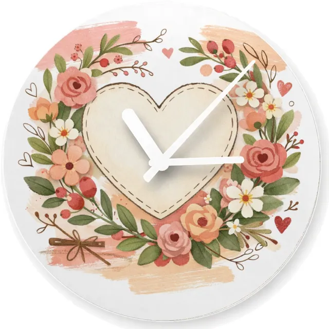 Mr Cadeautjes Glazen klok Ø 20 - design Een romantische bloemenkaart met een zachte seizoenssfeer en | cadeau Wit