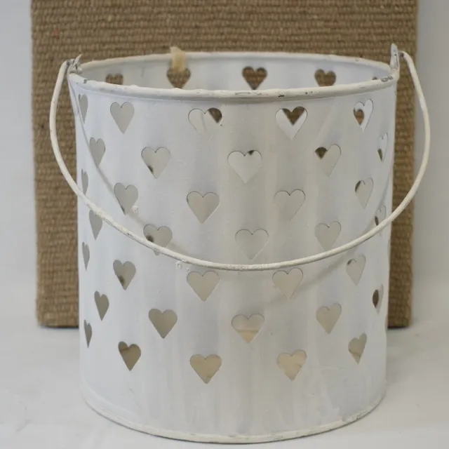 ZoeZo Design grote kandelaar - Windlicht - kaarshouder - metaal - vintage wit - H20 x Ø20 cm
