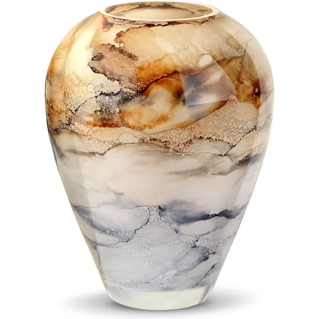 Terroso Vaas Sand, Glas Marmer, Elegante, Hoogte 27 cm