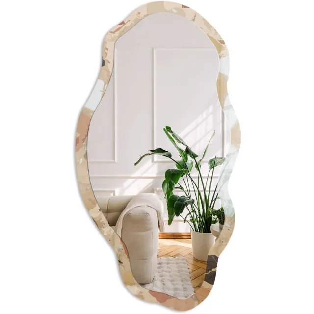 Coloray Modern Mozaïek Spiegel - Beige Rechthoekige Spiegel Met Modern Design - Organische Spiegel - Woonkamer - Minimalistisch - 45x90 cm - Totale afmeting 52x97 cm Modern Mozaïek, Beige