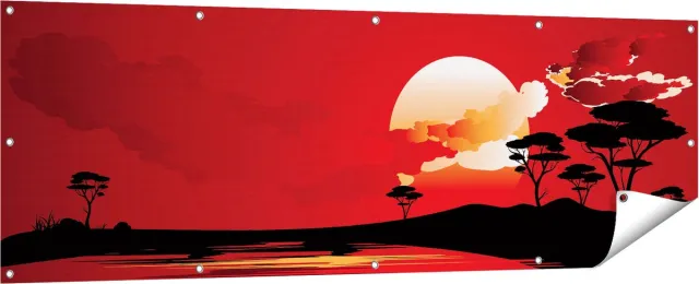 Gards Tuinposter Rode Zonsondergang in de Savanne - Abstract - 180x60 cm - Tuindoek - Tuindecoratie - Wanddecoratie buiten - Tuinschilderij Multikleur