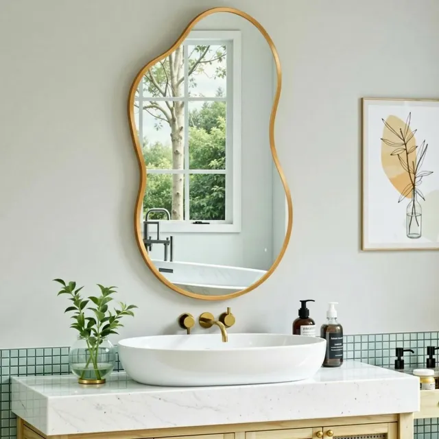 MAMIZO Asymmetrische spiegel - Wandspiegel - 50 x 91 cm - Gehard glas - Aluminium frame - Goud