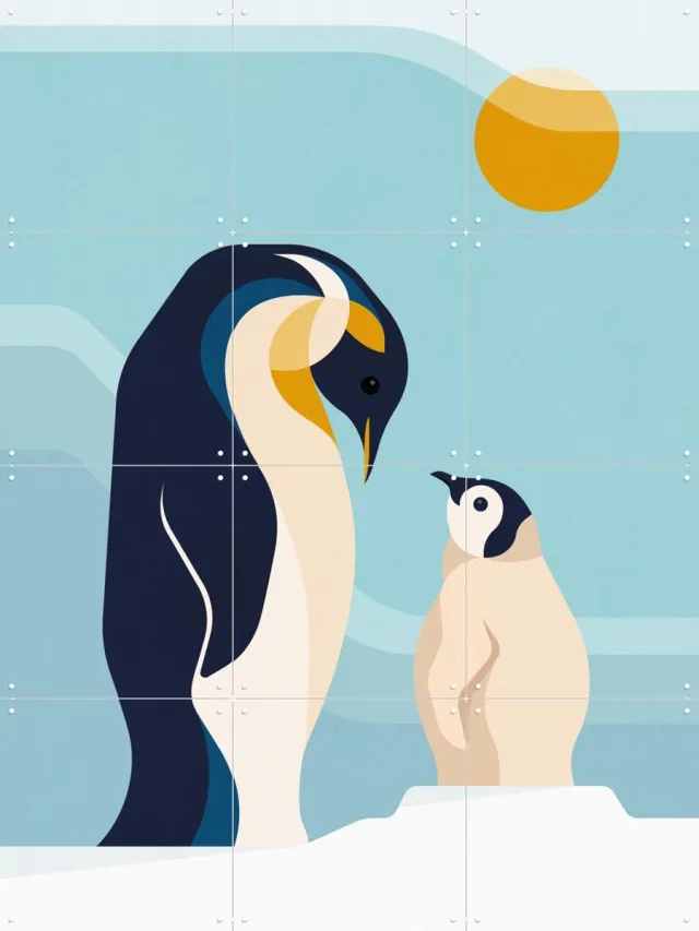 IXXI Pinguins, Elke Uijtewaal - 60 x 80 cm - Grote wanddecoratie en posters - Geometrische Kunst, Digitale Kunst, Illustraties, Woonkamer Blauw / Koele tinten