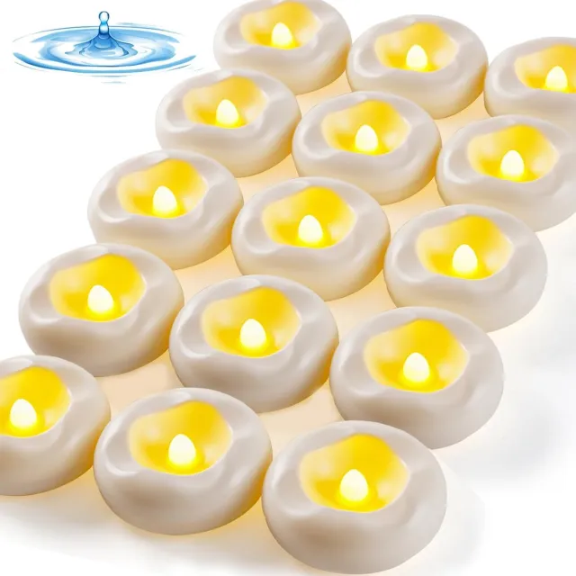 Huttutu LED Kaarsen - Theelichtjes - Waxinelichtjes - Waxinelichtjes op Batterijen - Drijvende Kaarsen - Waterdicht - met Warm Wit Licht - Batterijgevoed en Vlamloos - Geschikt voor Tafeldecoratie Badkuip Zwembad en Fontein - 12 Stuks - Formaat 5.8x2.5 cm