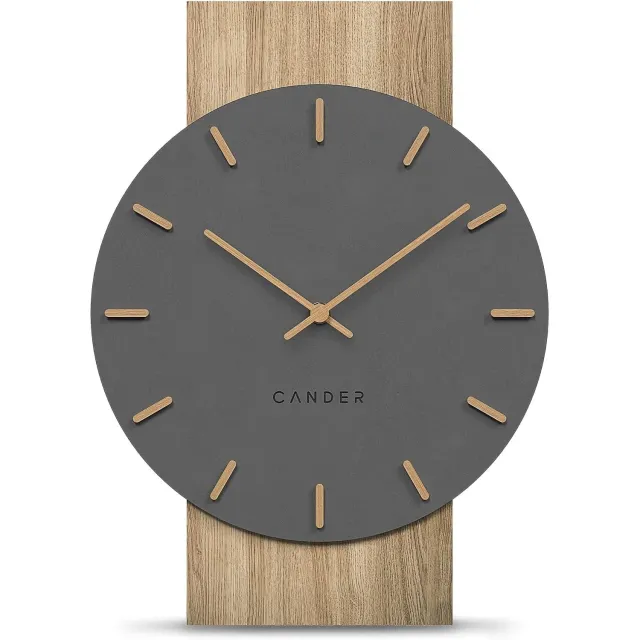 Cander Berlin Geruisloze Wandklok 41 cm zonder tikgeluiden - Modern Vintage - Grijs/Zwart Houten Wijzer - Voor Woonkamer