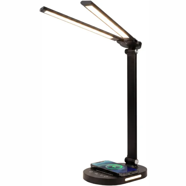 Stane Dubbele Bureaulamp LED Dimbaar - 2 Draaibare Lampenkoppen - 5 Lichtkleuren (2700K-6000K) - Touchbediening- Tafellamp - Werklamp - Zwart Incl USB-C-Kabel