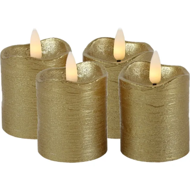 Countryfield LED kaarsen/stompkaarsen - 4x st - goud - D5 x H7,2 cm - timer - warm wit Goudkleurig