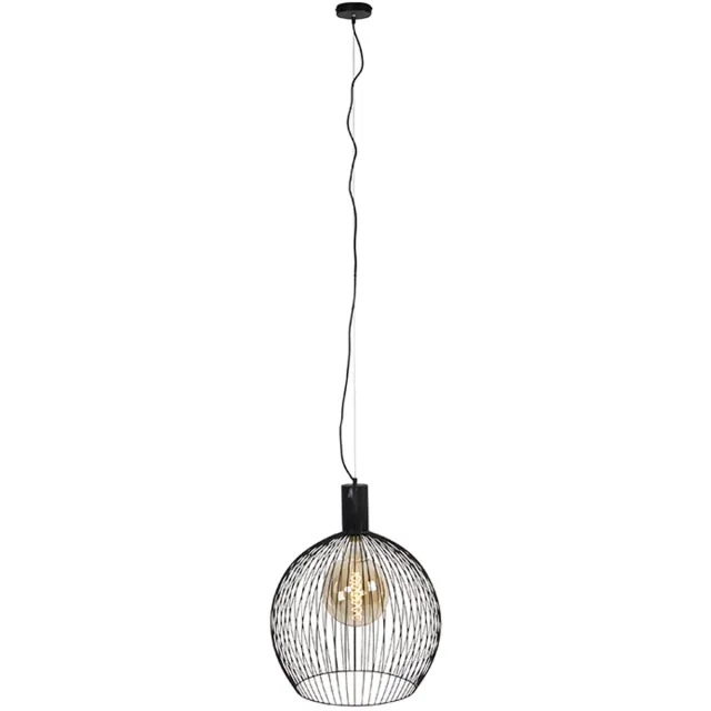 QAZQA wire - Moderne Grote hanglamp - 1 lichts - Ø 50 cm - Zwart - Woonkamer | Slaapkamer | Keuken