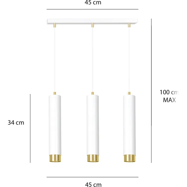 Emibig Gavle 3L wit en goud hangende cilinders GU10 - Perfect voor sfeervolle verlichting in uw slaapkamer