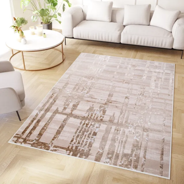 Tapiso Crystal Vloerkleed Beige Bruin Zigzag 3D Effect Tapijt Maat- 300x400 Bruin 2