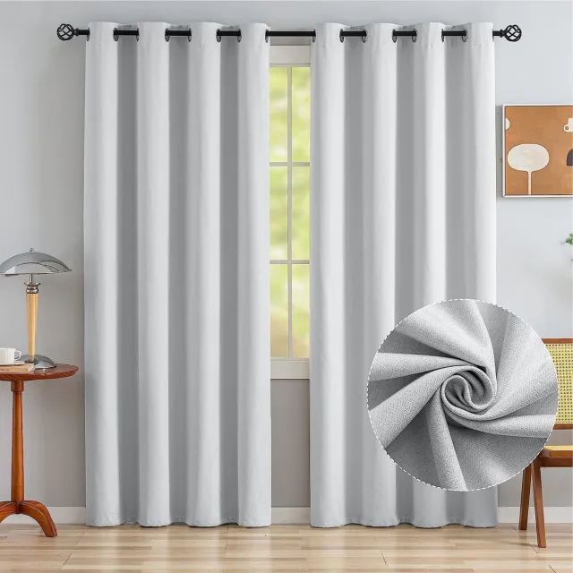 CUCRAF Verduisteringsgordijnen, thermogordijn met ringen, ondoorzichtig, bescherming tegen kou voor slaapkamer en woonkamer, 245 x 140 cm, gebroken wit, set van 2 Off-white
