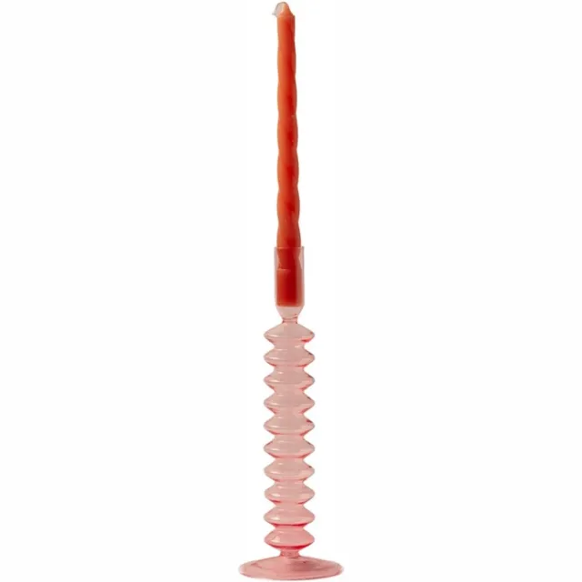 Winq Vrolijke ronde Glas Kaarsenhouder in de kleur Pink - 9x29,5cm- Kaarsenstandaard glas voor 1 kaars – Decoratie woonkamer – Dinerkaars