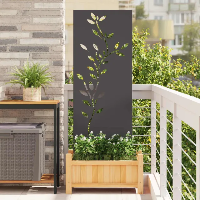 vidaXL Tuin Privacy Screen Bloemen Zwart 50 x 140 cm Koudgewalst staal