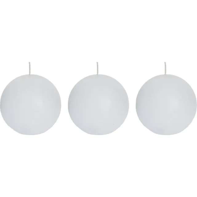 Spaas rustieke bolkaars - wit - 3x - D8 cm - 24 branduren - ronde kaarsen