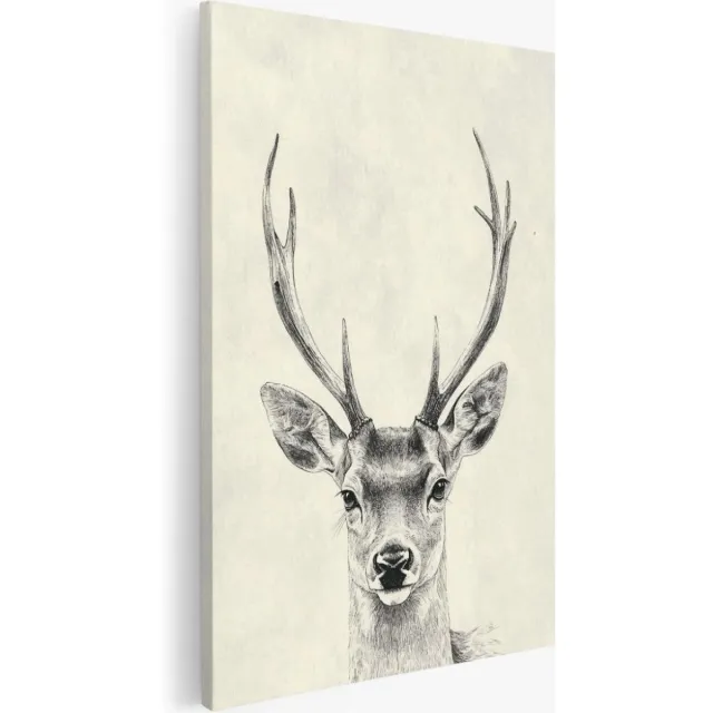 Saammp Canvas Schilderij - Hert - Beige - Abstract - Natuur - Dieren - 30x40 - Foto op canvas - Wanddecoratie - Muurdecoratie Woonkamer - Slaapkamer decoratie - Canvas Print Multicolor