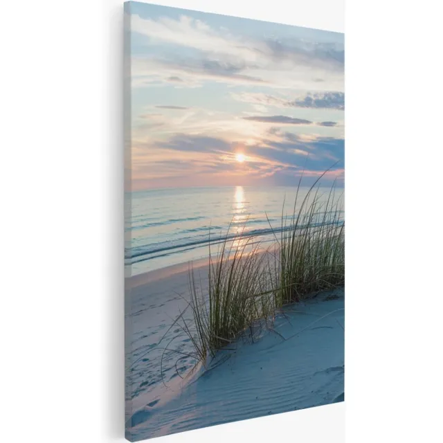 Saammp Canvas Schilderij - Golden Hour op het Strand - Duinen - 80x120 - Foto op canvas - Wanddecoratie - muurdecoratie Woonkamer - Slaapkamer decoratie - Canvas Print Multicolor