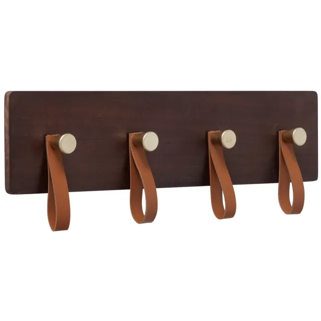 Boltze Home Wandgarderobe SKADO, gemaakt van grenenhout met leren haken, 40 x 13 cm Bruin