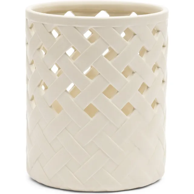 Riviera Maison Windlicht Klein Gebroken wit voor binnen - Danae Woven rond windlicht keramiek Off White